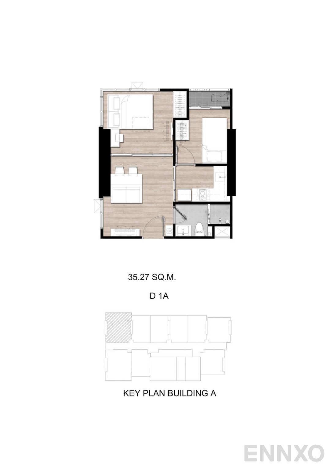 รูปแปลนห้อง D1A ของโครงการ โมดิซ สุขุมวิท 50