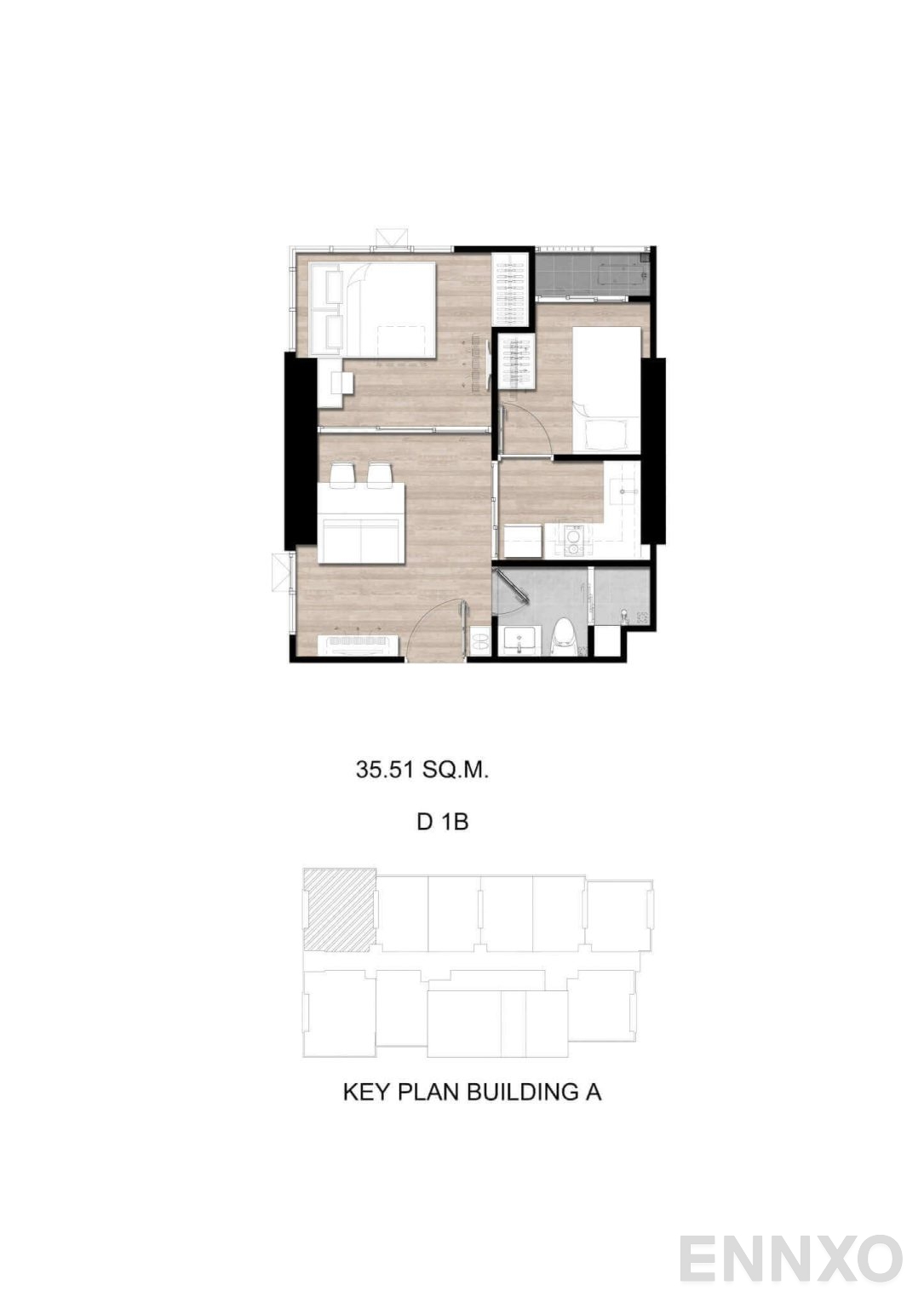 รูปแปลนห้อง D1B ของโครงการ โมดิซ สุขุมวิท 50