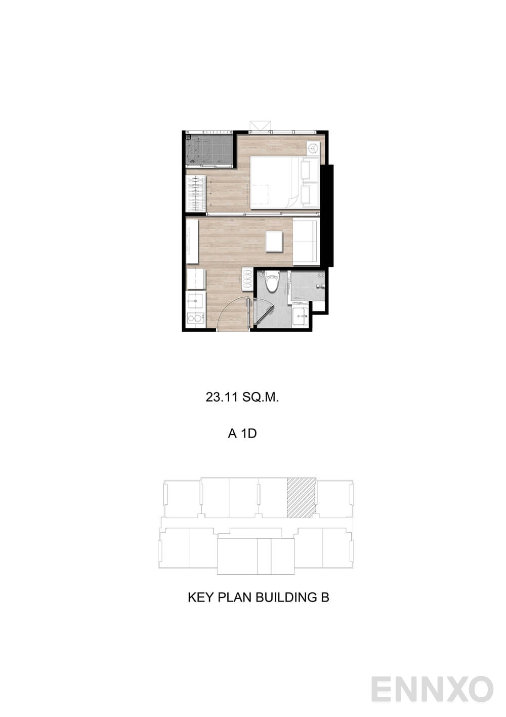 รูปแปลนห้อง A1D ของโครงการ โมดิซ สุขุมวิท 50