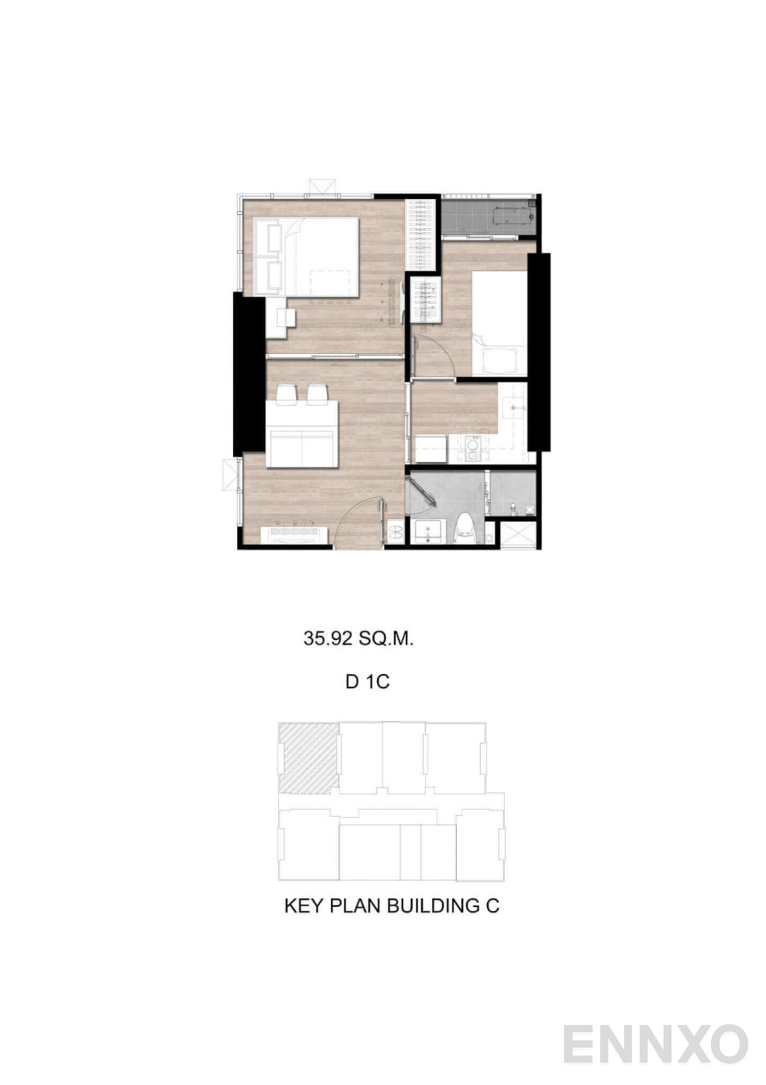 รูปแปลนห้อง D1C ของโครงการ โมดิซ สุขุมวิท 50
