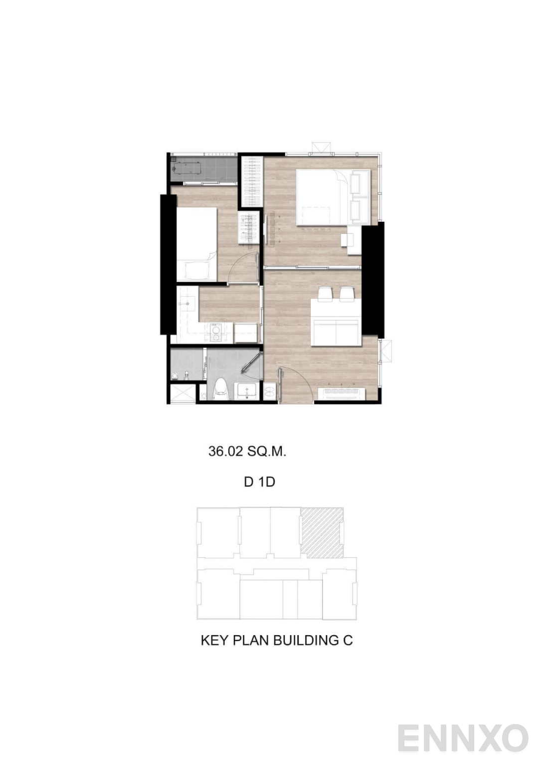 รูปแปลนห้อง D1D ของโครงการ โมดิซ สุขุมวิท 50