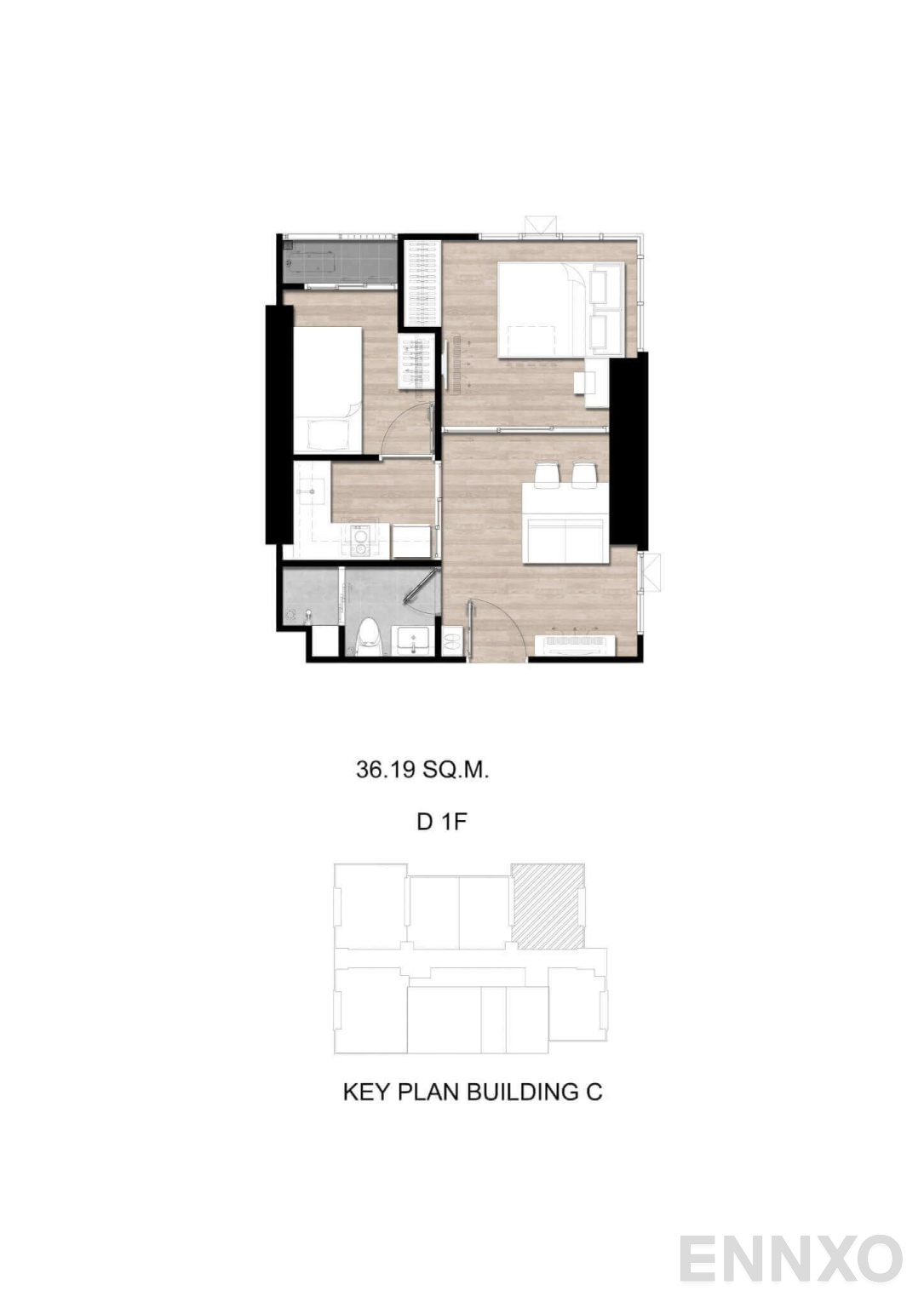 รูปแปลนห้อง D1F ของโครงการ โมดิซ สุขุมวิท 50