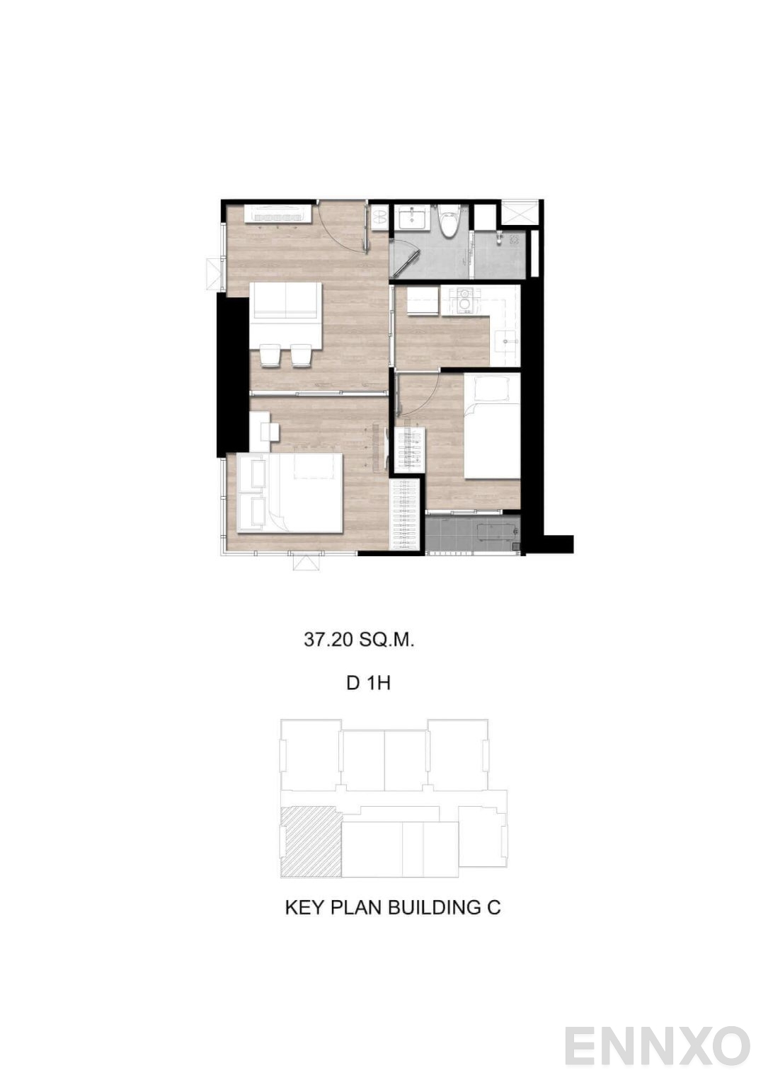 รูปแปลนห้อง D1G ของโครงการ โมดิซ สุขุมวิท 50