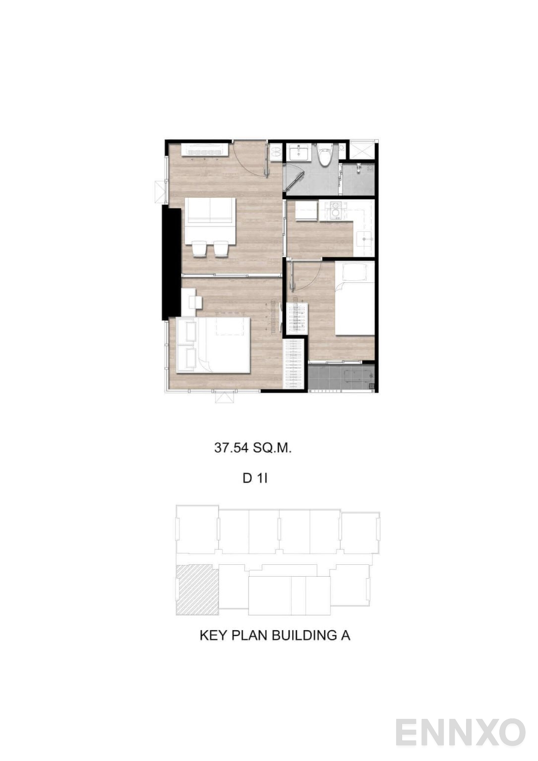 รูปแปลนห้อง D1H ของโครงการ โมดิซ สุขุมวิท 50
