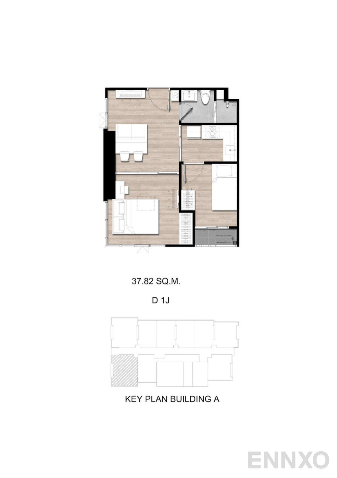 รูปแปลนห้อง D1J ของโครงการ โมดิซ สุขุมวิท 50