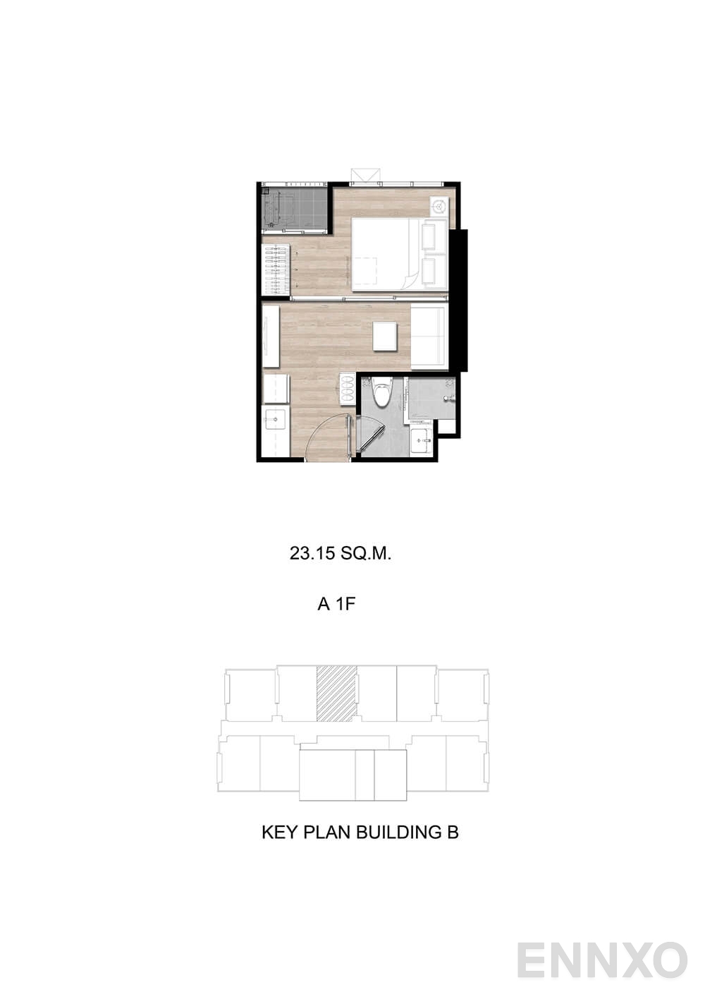 รูปแปลนห้อง A1F ของโครงการ โมดิซ สุขุมวิท 50