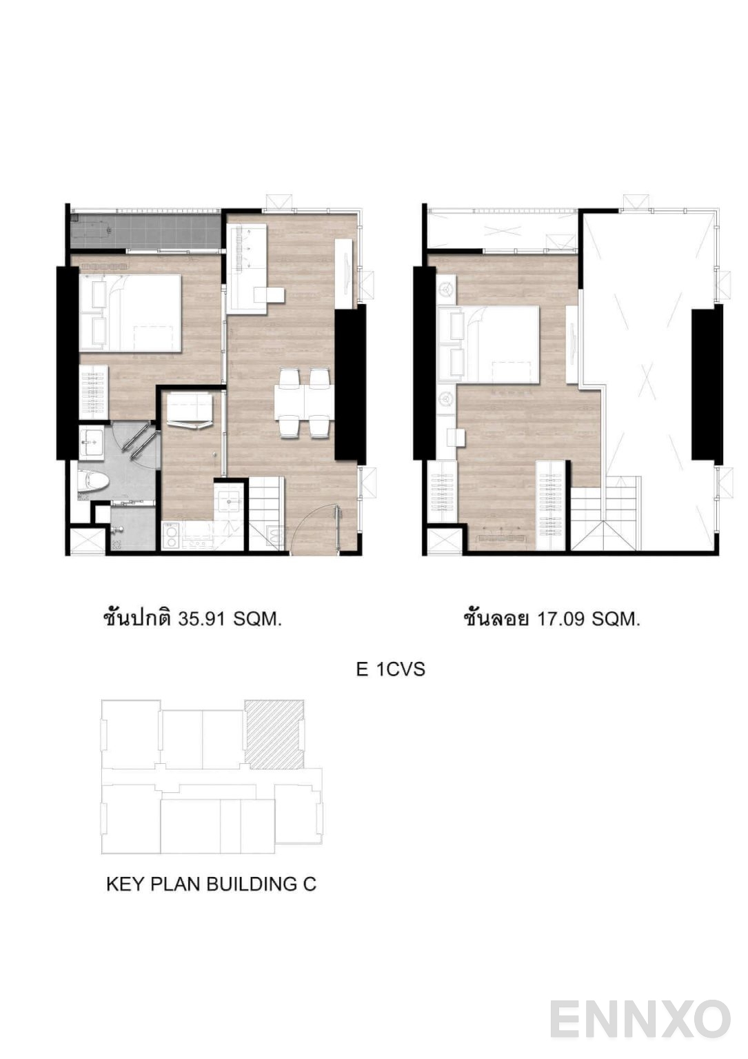 รูปแปลนห้อง E1CV Vertical-suite ของโครงการ โมดิซ สุขุมวิท 50