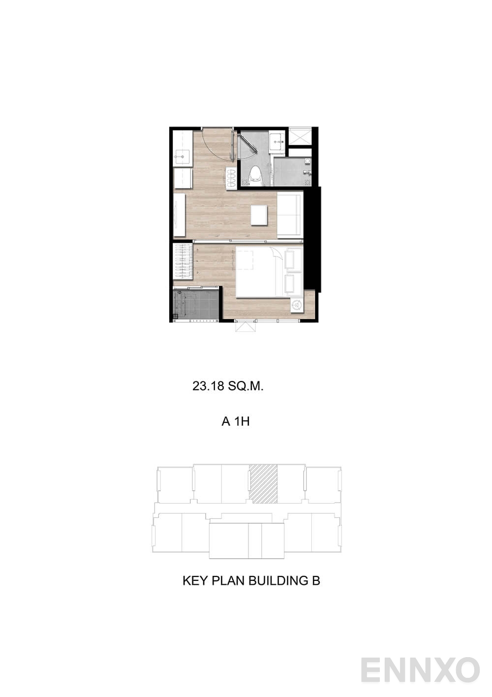 รูปแปลนห้อง A1H ของโครงการ โมดิซ สุขุมวิท 50