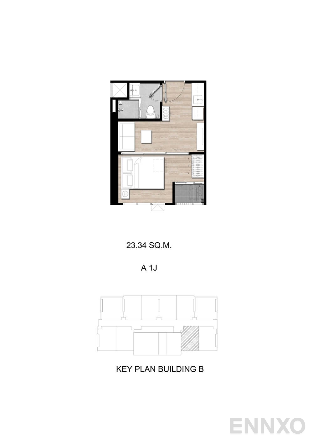 รูปแปลนห้อง A1J ของโครงการ โมดิซ สุขุมวิท 50