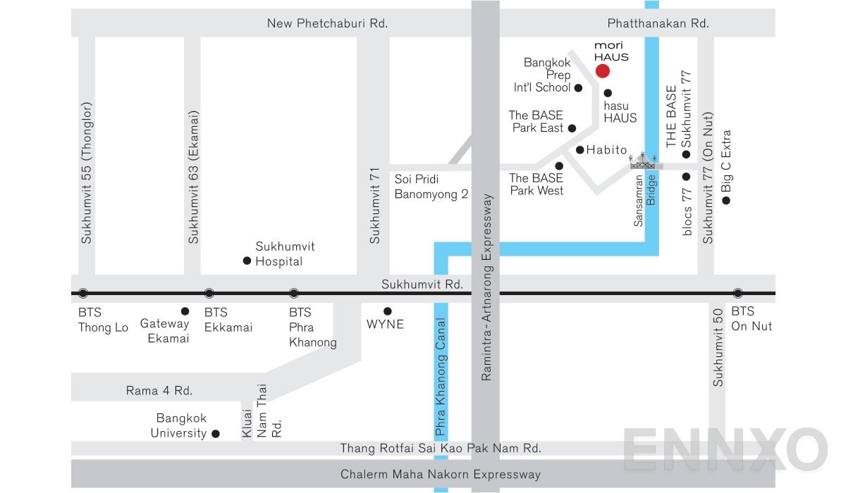 ภาพแผนที่แสดงที่ตั้งโครงการ โมริ เฮาส์ และสถานที่โดยรอบ