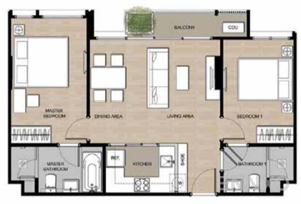 รูปแปลนห้อง 2A-1T ของโครงการ โมริ เฮาส์