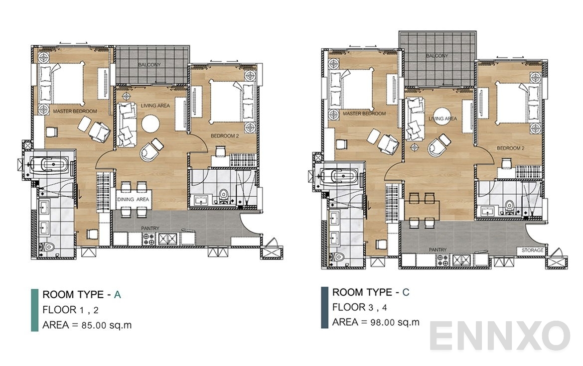 รูปแปลนห้อง Type A,C ของโครงการ Natura Green Residence