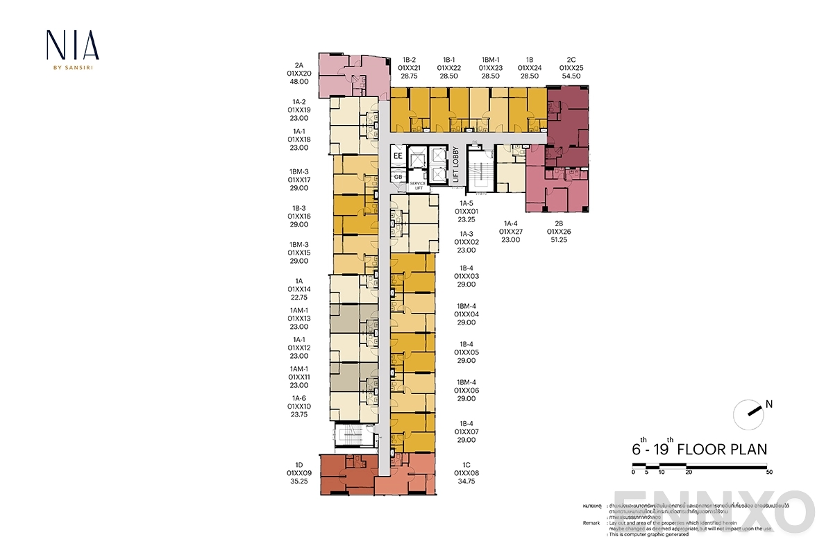 แปลนชั้น 6th - 19th Floor ของโครงการ NIA by Sansiri