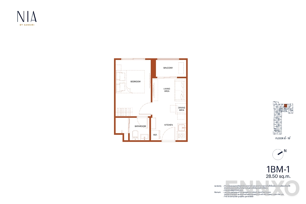 รูปแปลนห้อง 1BM-1 ของโครงการ NIA by Sansiri