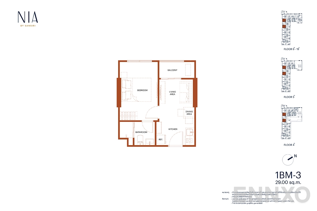 รูปแปลนห้อง 1BM-3 ของโครงการ NIA by Sansiri