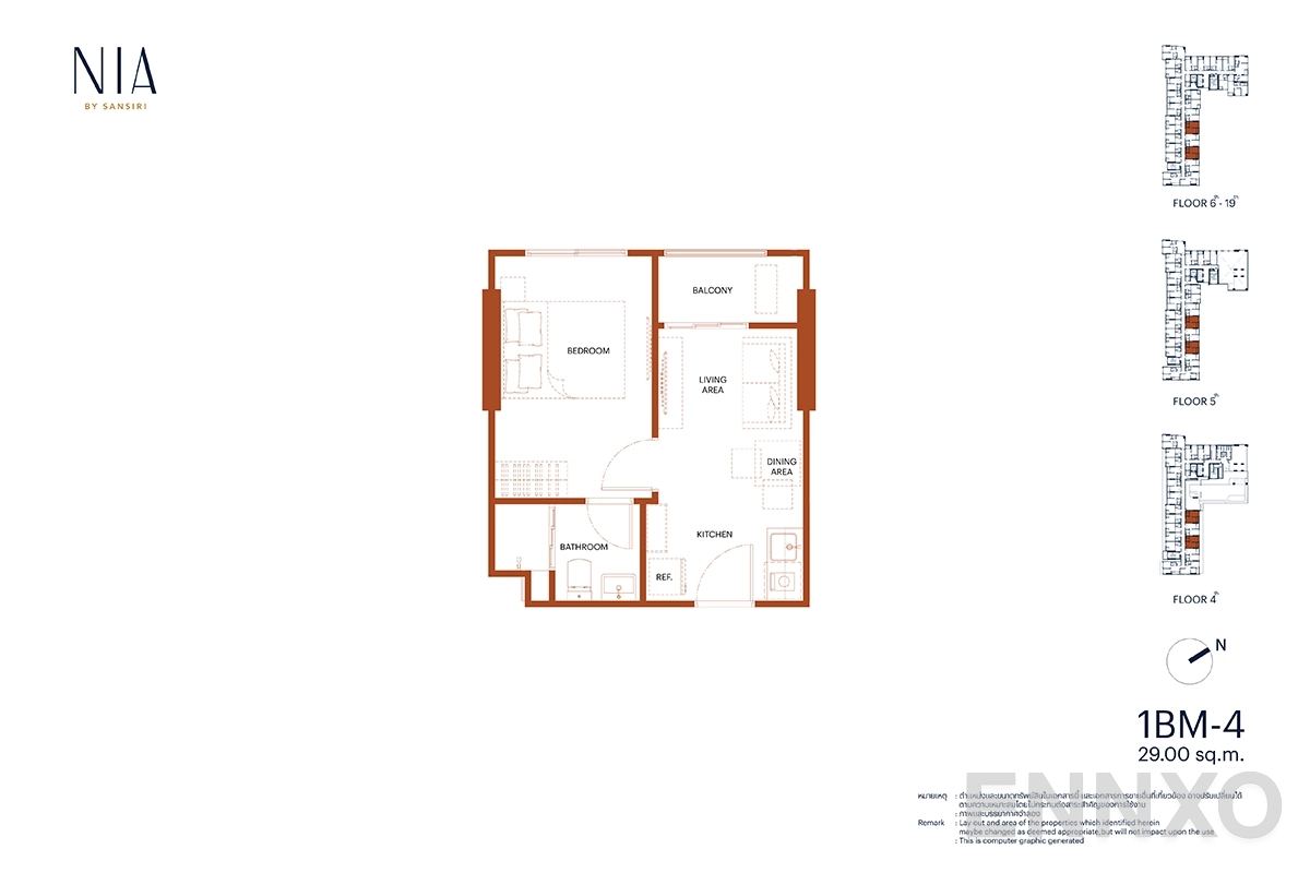 รูปแปลนห้อง 1BM-4 ของโครงการ NIA by Sansiri