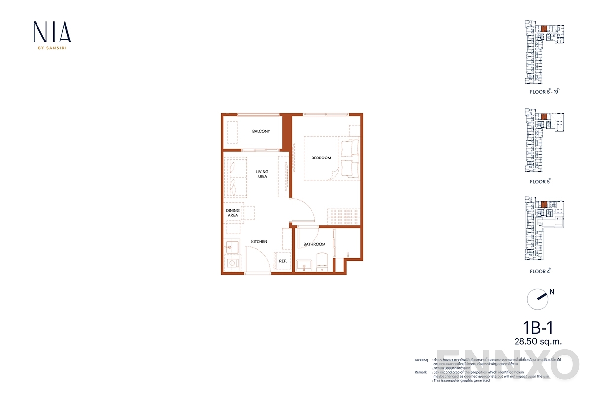 รูปแปลนห้อง 1B-1 ของโครงการ NIA by Sansiri