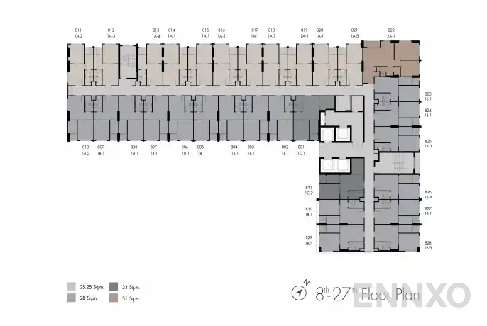 แปลนชั้น ชั้น 8 - 27 ของโครงการ นิช ไอดี แอท ปากเกร็ด สเตชั่น