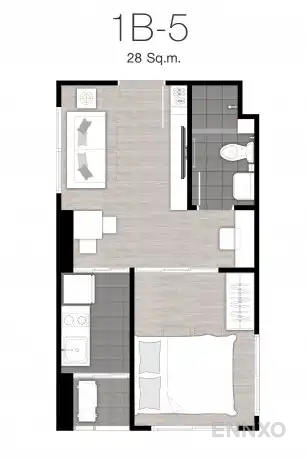 รูปแปลนห้อง Type 1B-5 : 1-Bedroom ของโครงการ นิช ไอดี แอท ปากเกร็ด สเตชั่น