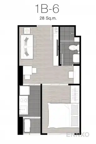 รูปแปลนห้อง Type 1B-6 : 1-Bedroom ของโครงการ นิช ไอดี แอท ปากเกร็ด สเตชั่น