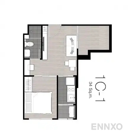 รูปแปลนห้อง Type 1C-1 : 1-Bedroom Plus ของโครงการ นิช ไอดี แอท ปากเกร็ด สเตชั่น