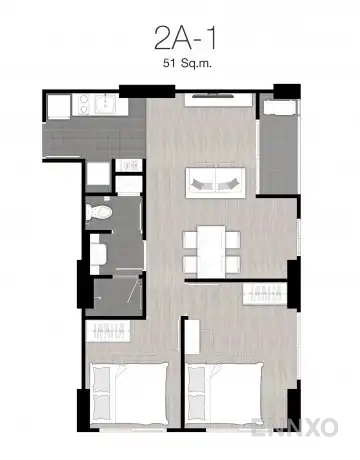รูปแปลนห้อง Type 2A-1 : 2-Bedroom ของโครงการ นิช ไอดี แอท ปากเกร็ด สเตชั่น