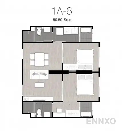 รูปแปลนห้อง TYPE 1A-6 : 2-Bedroom Plus ของโครงการ นิช ไอดี แอท ปากเกร็ด สเตชั่น
