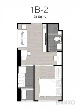 รูปแปลนห้อง Type 1B-2 : 1-Bedroom ของโครงการ นิช ไอดี แอท ปากเกร็ด สเตชั่น