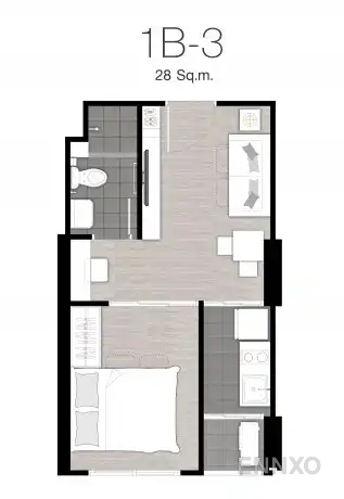 รูปแปลนห้อง Type 1B-3 : 1-Bedroom ของโครงการ นิช ไอดี แอท ปากเกร็ด สเตชั่น