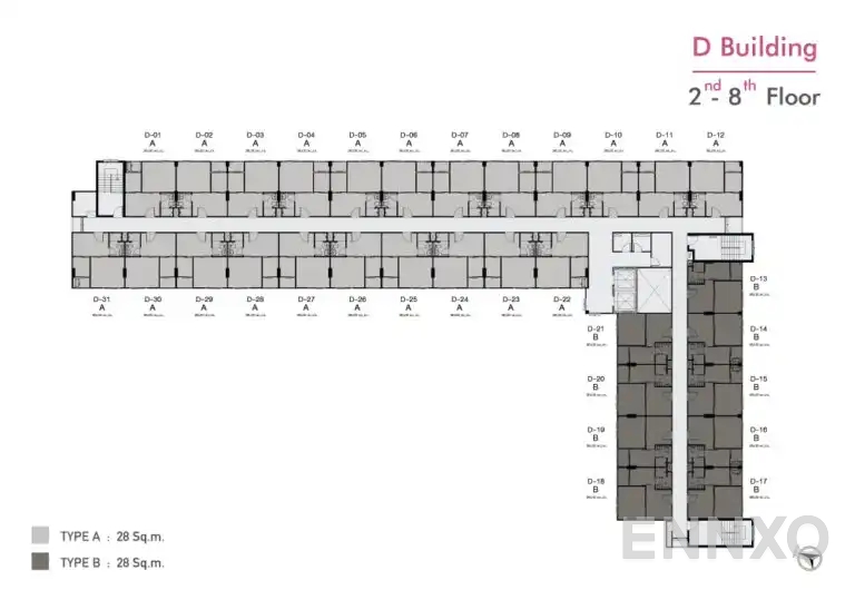 แปลนชั้น อาคาร D (2nd - 8th Floor) ของโครงการ นิช ไอดี เพชรเกษม-บางแค