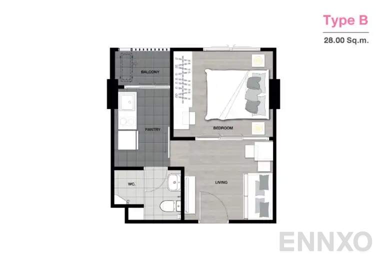 รูปแปลนห้อง Type B ของโครงการ นิช ไอดี เพชรเกษม-บางแค