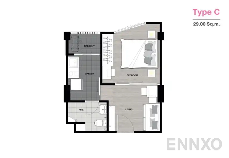 รูปแปลนห้อง Type C ของโครงการ นิช ไอดี เพชรเกษม-บางแค