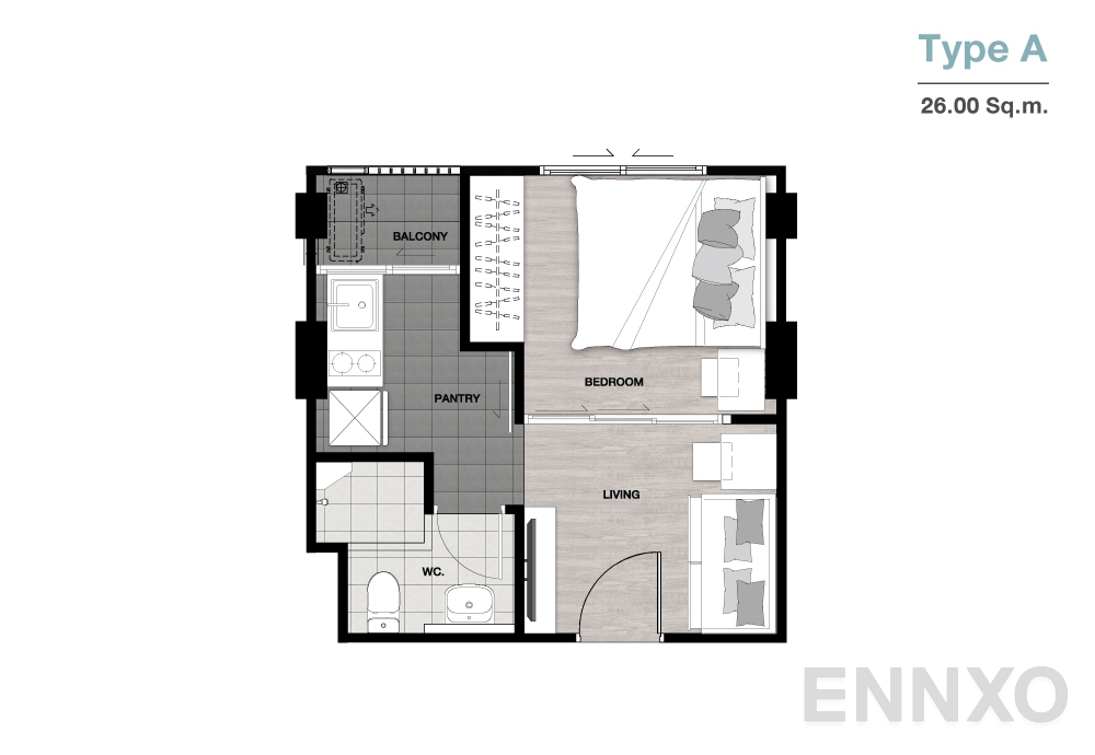 รูปแปลนห้อง Type A ของโครงการ นิช ไอดี เสรีไทย-วงแหวน