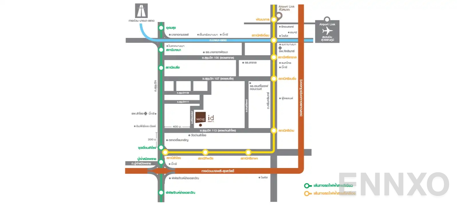 ภาพแผนที่แสดงที่ตั้งโครงการ Niche id Sukhumvit 113
(นิช ไอดี สุขุมวิท 113) และสถานที่โดยรอบ