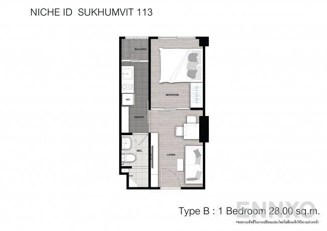 รูปแปลนห้อง Type B ของโครงการ นิช ไอดี สุขุมวิท 113