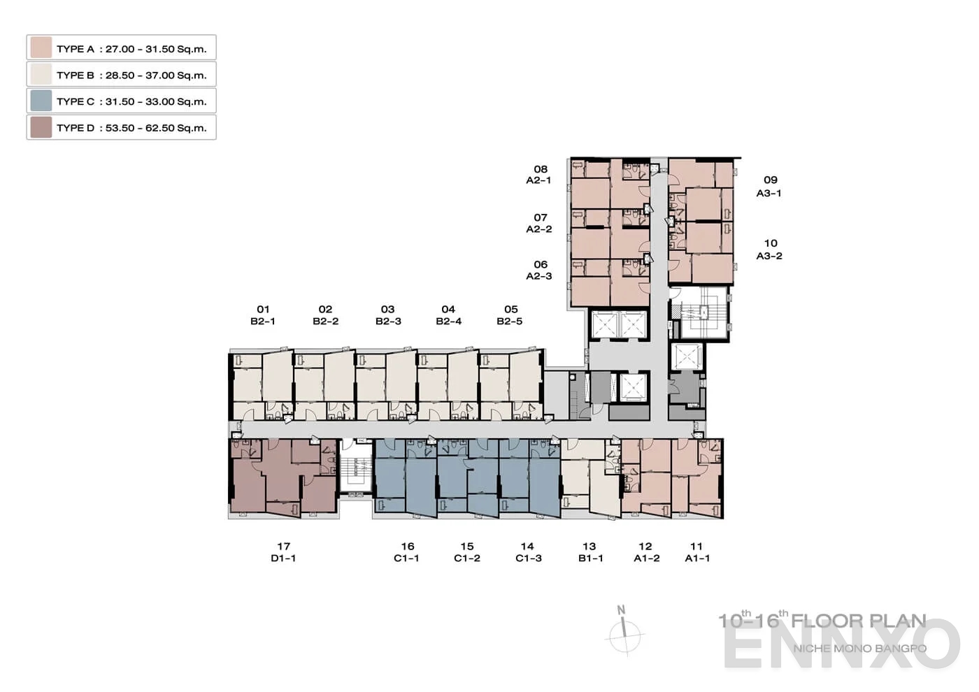 แปลนชั้น 10th - 16th Floor Plan ของโครงการ นิช โมโน บางโพ