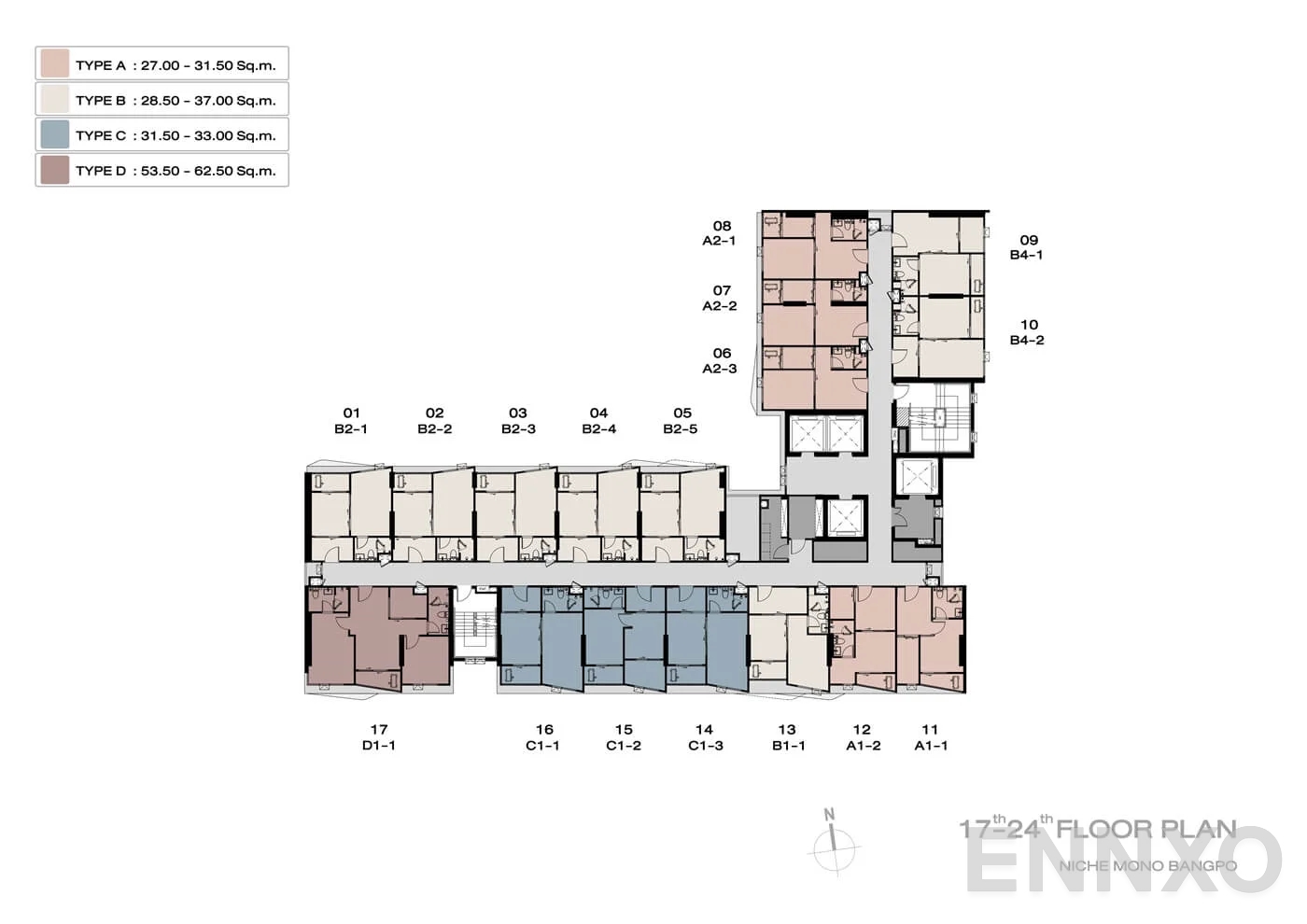 แปลนชั้น 17th - 24th Floor Plan ของโครงการ นิช โมโน บางโพ