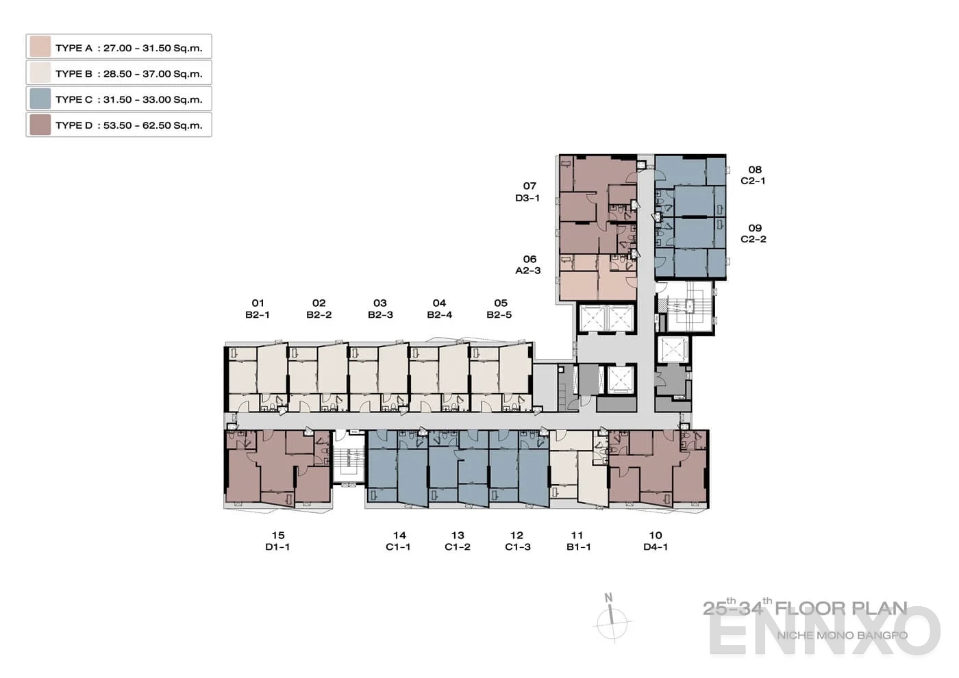 แปลนชั้น 25th - 34th Floor Plan ของโครงการ นิช โมโน บางโพ
