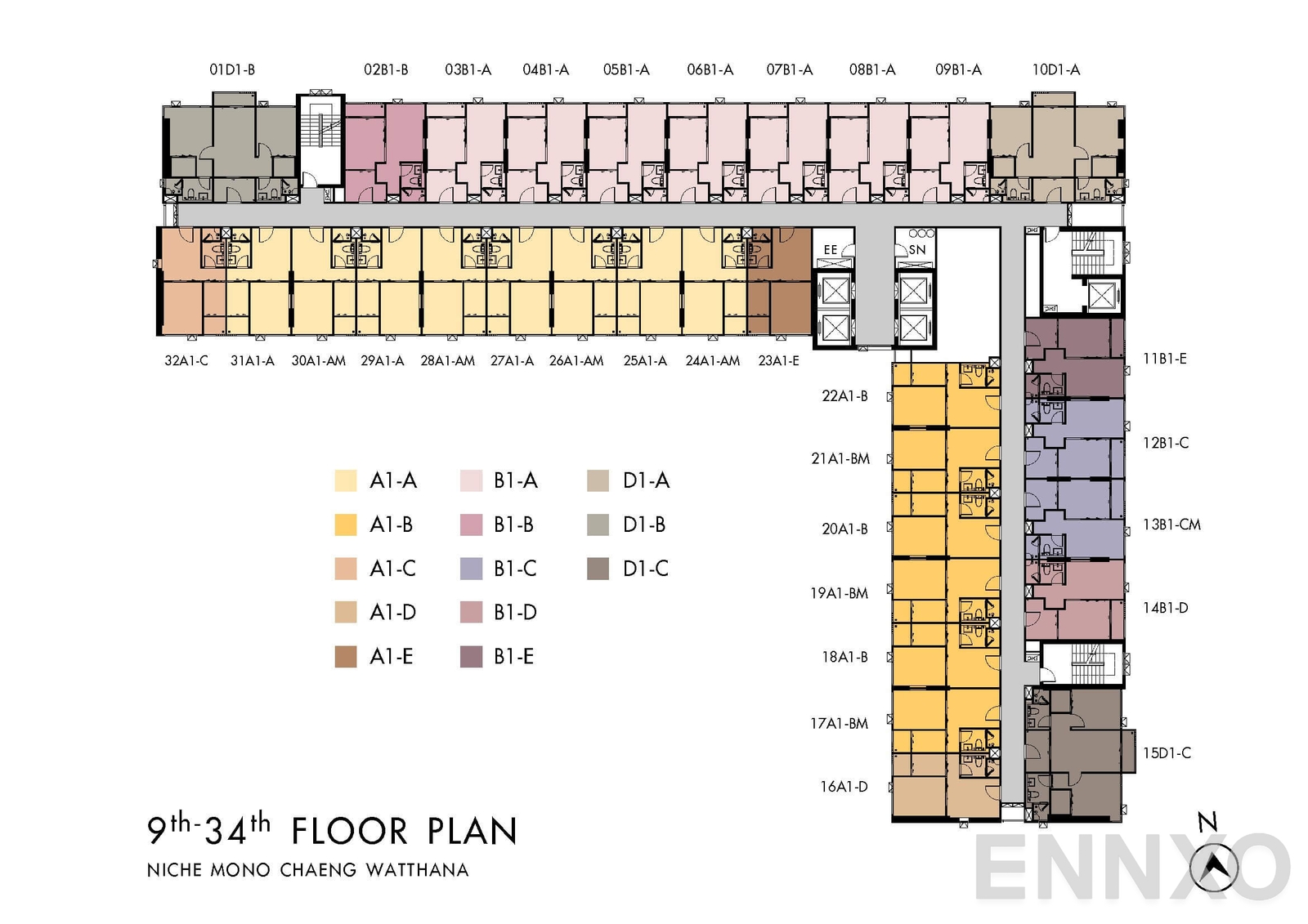 แปลนชั้น 9th - 34th Floor ของโครงการ นิช โมโน แจ้งวัฒนะ