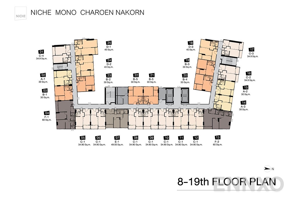 แปลนชั้น 8 - 19th Floor Plan ของโครงการ นิช โมโน เจริญนคร