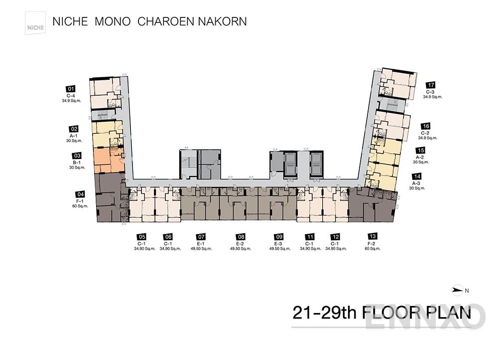 แปลนชั้น 21 - 29th Floor Plan ของโครงการ นิช โมโน เจริญนคร