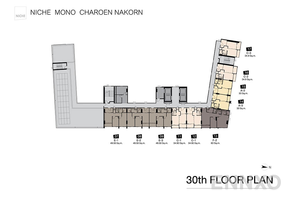 แปลนชั้น 30th Floor Plan ของโครงการ นิช โมโน เจริญนคร