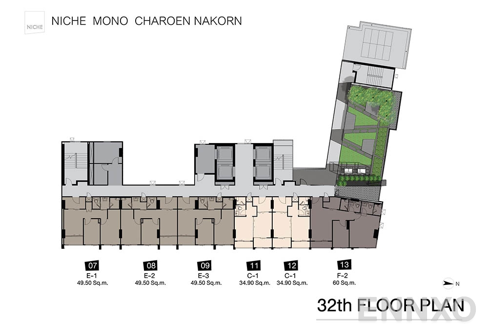 แปลนชั้น 32th Floor Plan ของโครงการ นิช โมโน เจริญนคร
