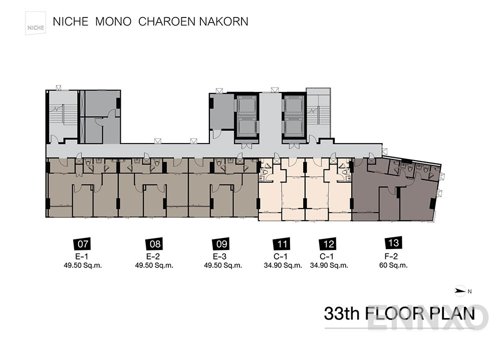 แปลนชั้น 33th Floor Plan ของโครงการ นิช โมโน เจริญนคร