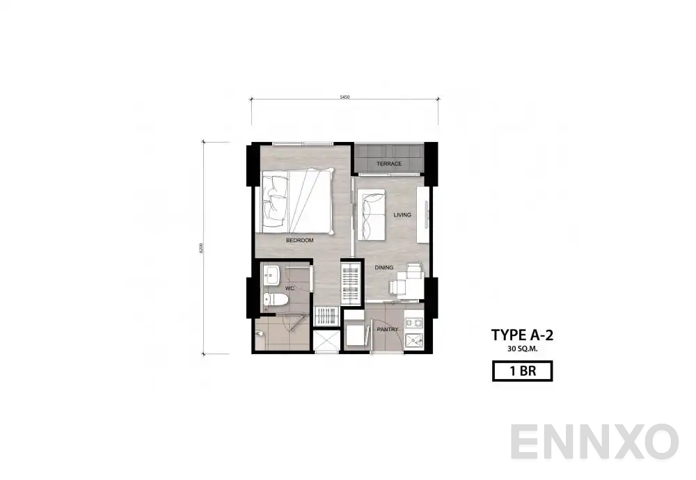 รูปแปลนห้อง Type A-2 ของโครงการ นิช โมโน เจริญนคร