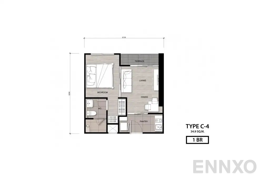 รูปแปลนห้อง Type C-4 ของโครงการ นิช โมโน เจริญนคร