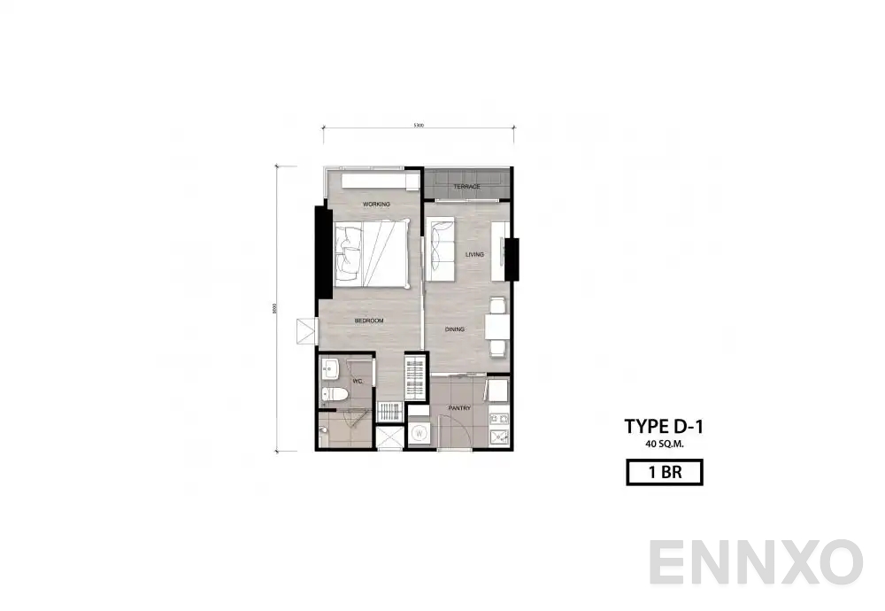 รูปแปลนห้อง Type D-1 ของโครงการ นิช โมโน เจริญนคร