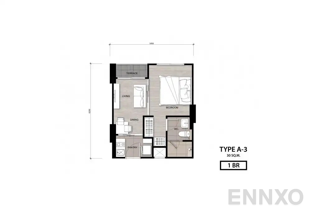 รูปแปลนห้อง Type A-3 ของโครงการ นิช โมโน เจริญนคร