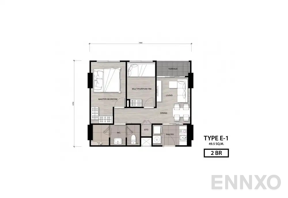 รูปแปลนห้อง Type E-1 ของโครงการ นิช โมโน เจริญนคร