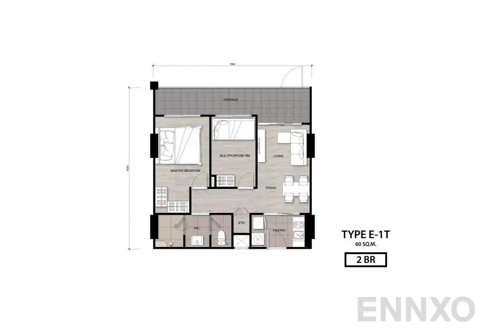 รูปแปลนห้อง Type E-1T ของโครงการ นิช โมโน เจริญนคร
